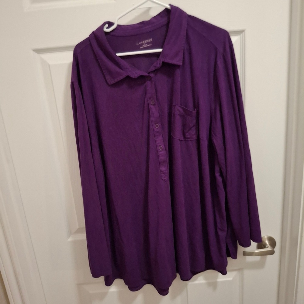 Catherines Womens Purple Long Sleeve Faux Suede Collared Shirt‎ Plus  3X 26 28